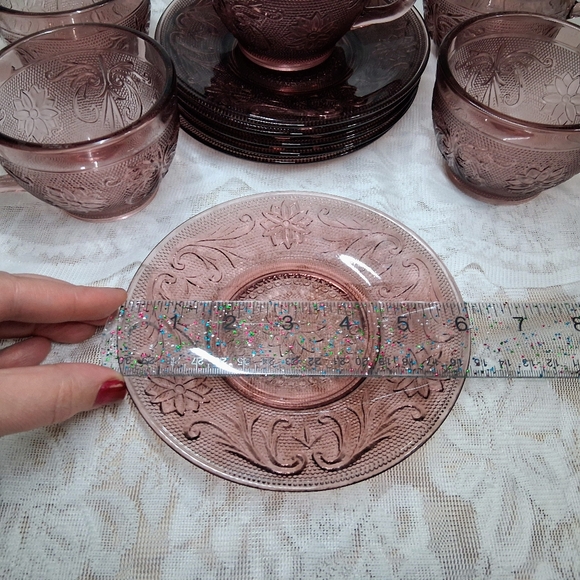 Vintage Tiara Indiana Glass Plum Amethyst Teacup & Saucer 6 Sets Sandwich 1970s - Picture 11 of 12